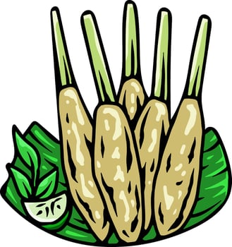 Sate Lilit Illustration with Lemongrass Skewers vector