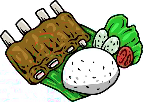 Illustration of Ribs with Rice and Vegetables vector