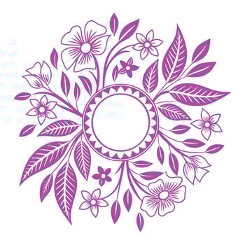 Flower design featuring vibrant purple leaves and blossoms against a neutral background. vector