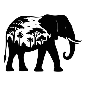 elephant Forest Nature animal art, Animal forest scene illustration, Jungle Animals silhouette sublimation design vector