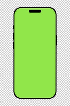 Smartphone frame. Mobile phone with green screen mockup. Gadget symbol. Device front view icon. Sign for website design, ui, mobile apps. Blank smart phone screen frame template on checkered backdrop. vector