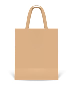 Realistic brown paper shopping bag standing upright on a white background, creating a simple yet effective visual for retail, consumerism, or environmentally conscious shopping concepts vector
