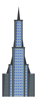 Modern skyscraper with a pointed spire rising above the urban skyline, featuring a sleek design and blue tinted windows reflecting the cityscape vector