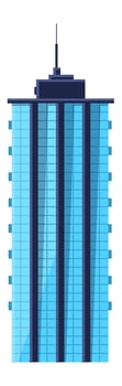 Modern skyscraper standing tall with antenna on top, showcasing contemporary urban architecture with blue glass facade reflecting the sky, symbolizing progress and innovation in city landscapes vector