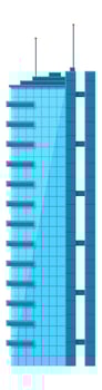 Modern glass skyscraper rising with antennas atop, symbolizing urban development and business growth through contemporary architectural design and sleek, geometric lines vector