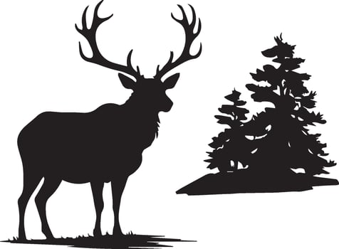 Elk and Forest Silhouette vector