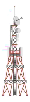 Telecommunication tower featuring satellite dish and antennas broadcasting signals, providing seamless connectivity and efficient data transmission for modern communication networks vector