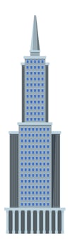 Modern skyscraper reaching for the sky, featuring a sleek gray facade punctuated by rows of blue windows, conveying urban power and architectural prowess vector