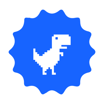 A pixel dinosaur icon on a blue background png