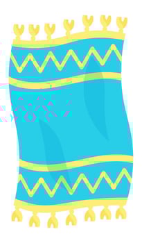 Cartoon illustration featuring a light blue magic carpet floating gracefully with vibrant yellow fringes and decorative elements, set against a clean white background vector