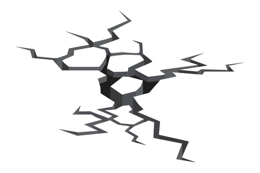 Deep crack splitting the ground creates a significant hole, illustrating the devastating consequences of an earthquake. Surface breaking apart reveals the destructive power of nature's forces vector