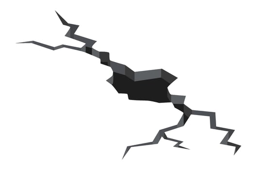 Earthquake creating a deep crack and large hole in the ground, splitting the earth's surface and resulting in significant damage and destruction from the natural disaster vector