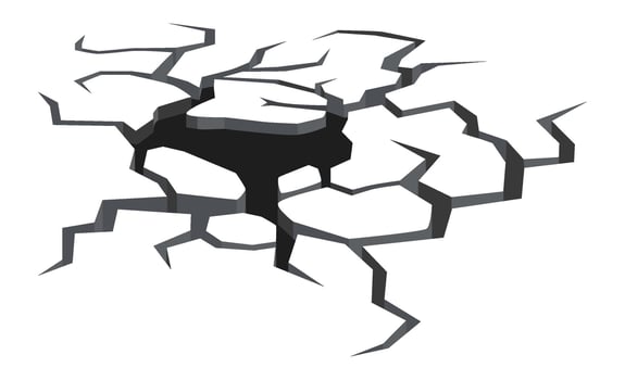 Cracked surface revealing a hole, breaking apart and fracturing, symbolizing themes of destruction, damage, and vulnerability while showcasing the impact of stress and pressure vector