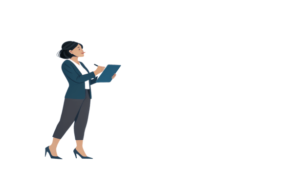 A woman in business attire holding a clipboard png