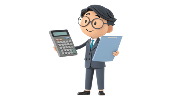 A cartoon man in a suit holding a calculator png