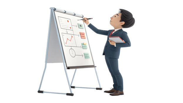 Businessman on whiteboard with a clipboard png