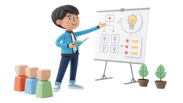 A man is giving a presentation on a whiteboard png