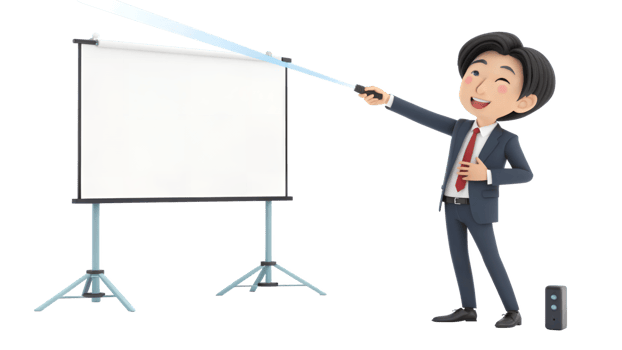 Businessman pointing at a projector screen png