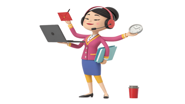 A cartoon woman with headphones and a laptop png