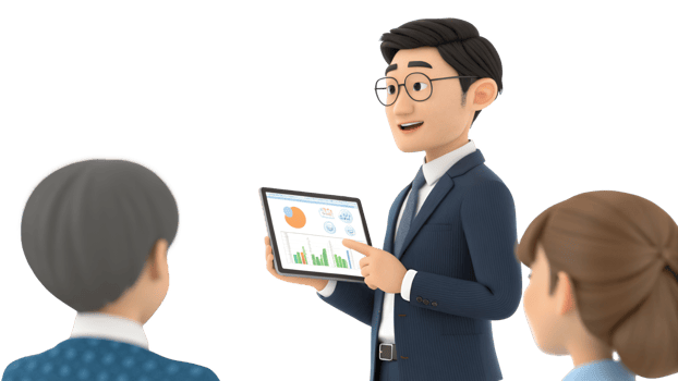 A man in a suit and tie is holding a tablet computer png