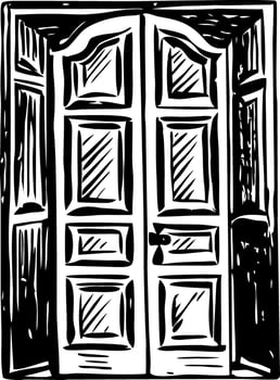 A drawing style illustration depicting a church door vector
