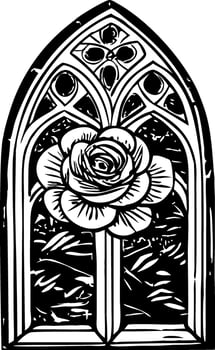 A vintage style illustration depicting a rose window vector