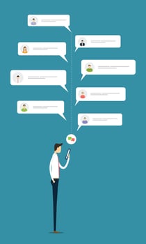 Businessman use mobile phone working online vector