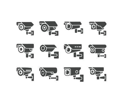 Surveillance camera icons set security system cctv different styles graphics vector