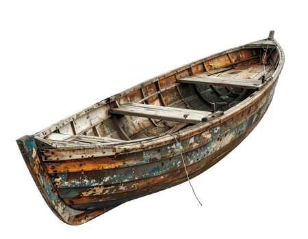 vintage wooden fishing boat old rustic rowboat with peeling paint isolated on white background png