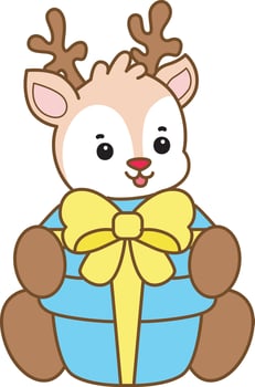 Baby deer bring a gift box. vector
