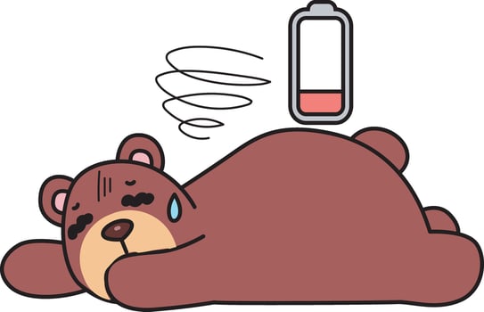 Baby bear is in the low battery situation. Illustration of cute bear icon. Funny bear in daily activities elements. vector