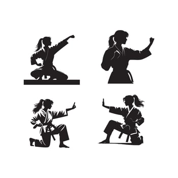 Karate girl silhouette set, illustration vector