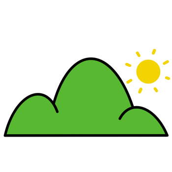 green hill with sun and clouds on transparent background png