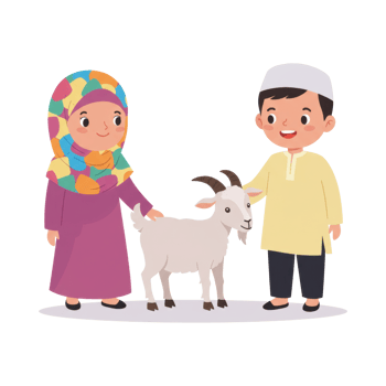 Joyful Eid al-Adha illustration featuring muslim children with a sacrificial goat png