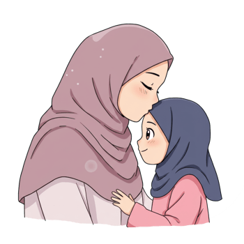 Touching moment of affection Muslim mother lovingly kisses her daughter's forehead png