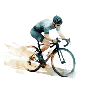 Young caucasian male cyclist riding fast on a bicycle png