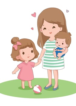 Mom's family with two of her happy children vector