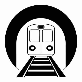 Subway Train Entering Tunnel Illustration In Minimalist Black And White Style vector