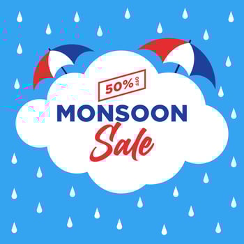 Monsoon sale offer banner big cloud illustration template vector