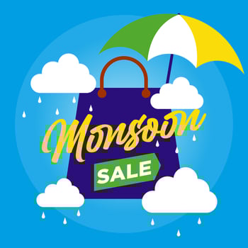 Monsoon sale offer banner blue sky illustration template vector