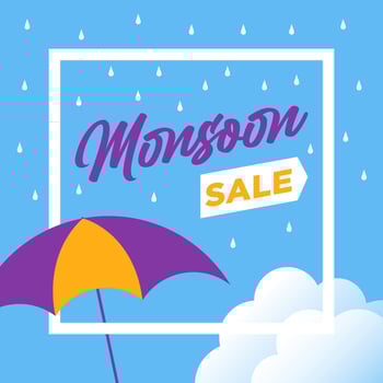 Monsoon sale offer banner cloud illustration template vector
