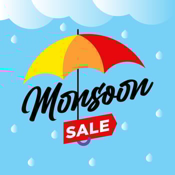 Monsoon sale offer banner umbrella illustration template vector