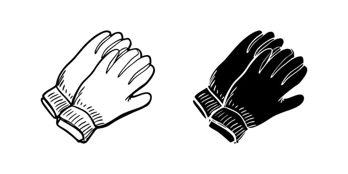 icon set featuring hand drawn woolen gloves, ideal for winter and fashion designs. vector