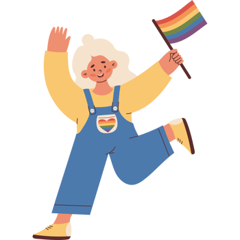 LGBTQ community. Happy Woman with Rainbow Flag png