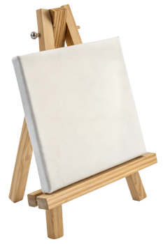 Small wooden artist easel with empty white canvas isolated png