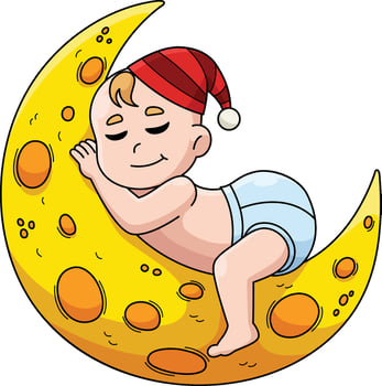 Baby Shower Baby Sleeping on Moon Cartoon Clipart vector