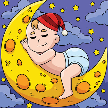 Baby Shower Baby Sleeping on Moon Colored Cartoon vector