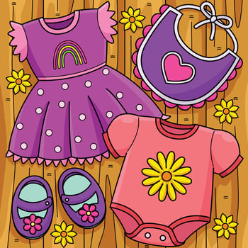 Baby Shower Girl Clothes Colored Cartoon vector