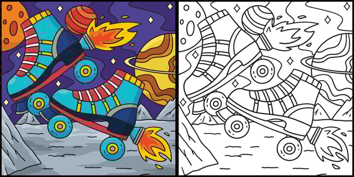 Roller Skate with Rockets Coloring Illustration vector