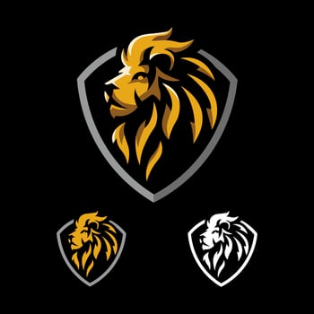 Lion logo in shield for sports esport or gaming vector